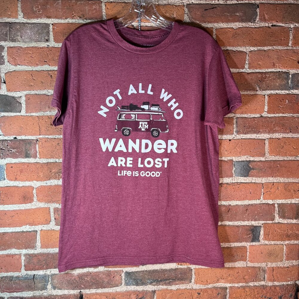 Life Is Good Texas A&M; Graphic Tee Mens M Red Wanderer Quote